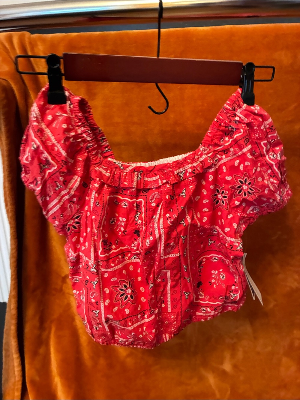 NWT size 7 Red Bandana Print Off-Shoulder Top